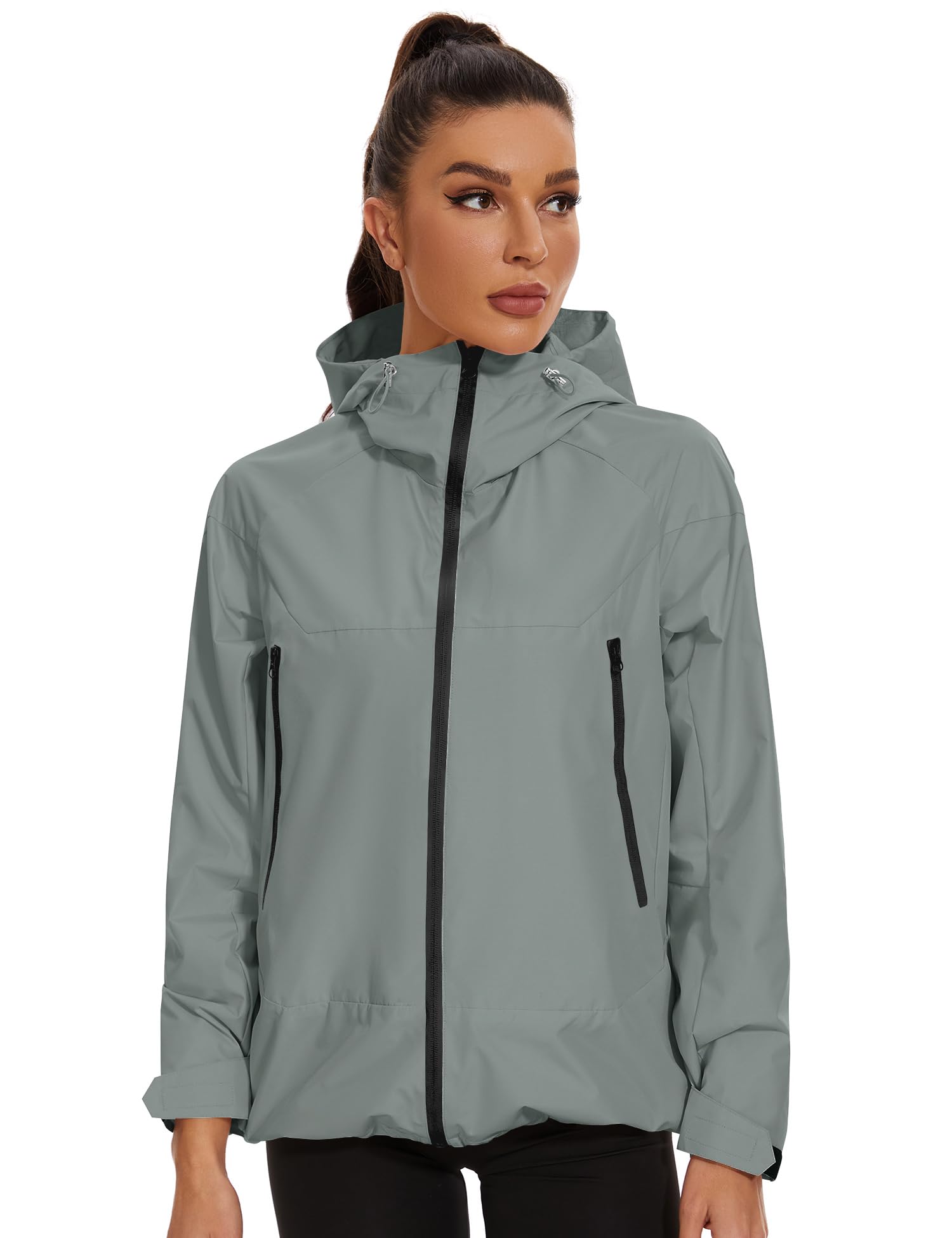 Avoogue Rain Jacket for Women Waterproof Lightweight Rain Coat Hiking Windbreaker Jacket with Hood