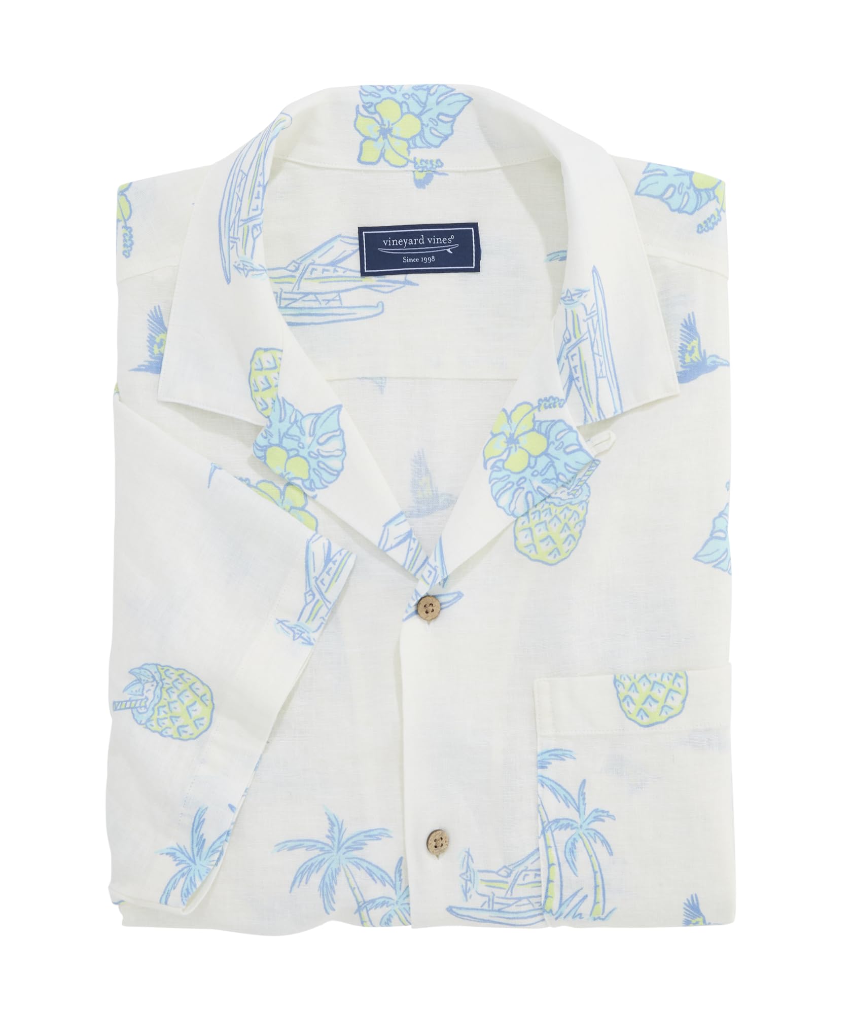 Vineyard Vines Men's Tropical Airways Seabreeze Linen Rayon Short Sleeve Cabana Shirt