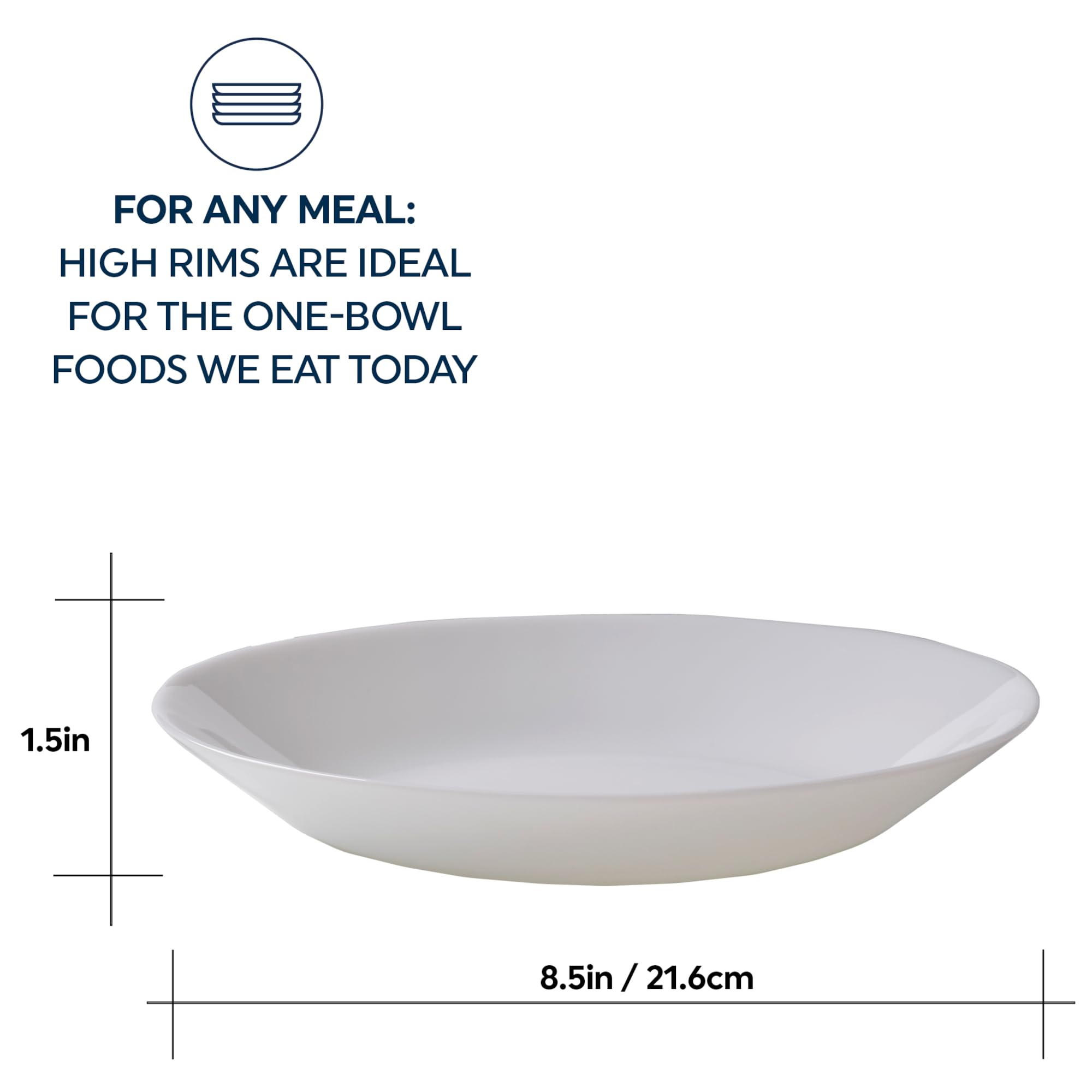 Corelle 3125 Vitrelle Glass Winter Frost Cereal Bowl, White, 18 oz, Pack of 6