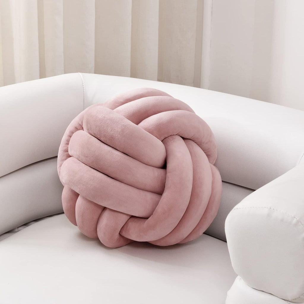 Sioloc Soft Knot Ball Pillows,Round Throw Pillow Cushion Home Decoration Plush Pillow,Throw Knotted Pillow Handmade Round Pillow（7.8inches,Beige）
