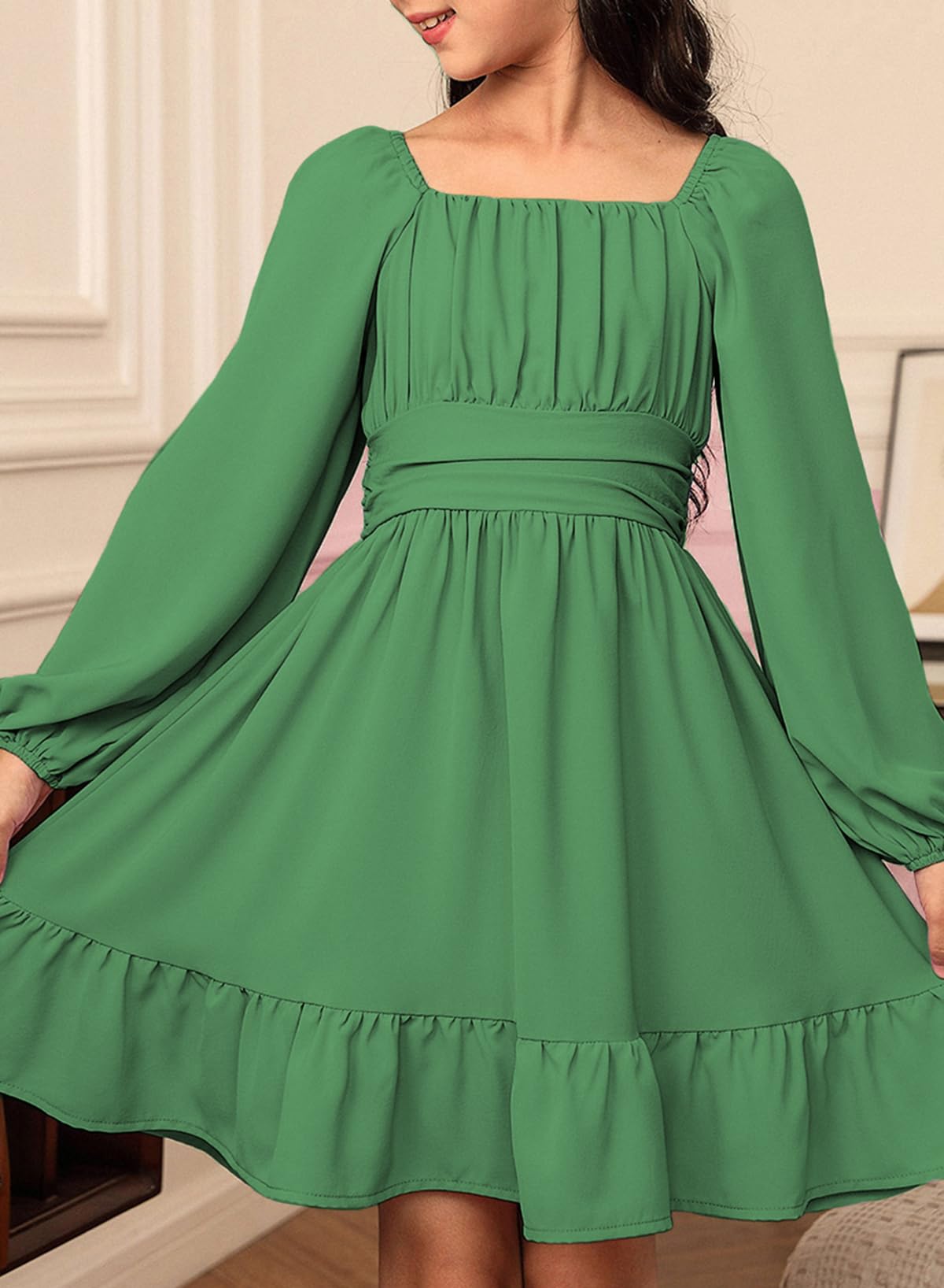 blibean Girls Fall Long Leeve Tie Back Dress Size 6-15 Years