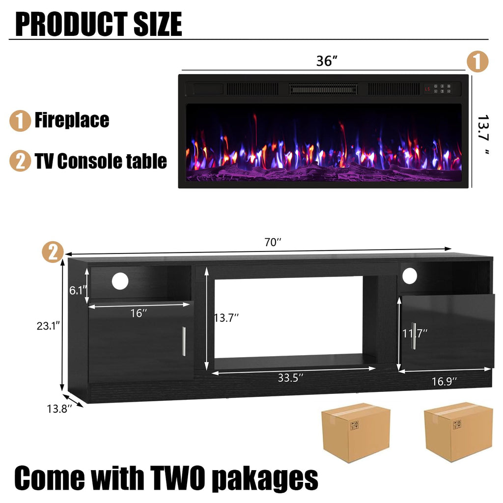 VITESSE 58 Inches Fireplace TV Stand for TVs up to 65 Inches Console with 18'' Electric Fireplace & Remote,Wooden Modern Entertainment Center for Living Room with LED Light Glass Shelves（Bei）