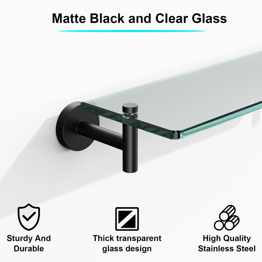 Glass Bathroom Shelves,Brushed Gold Floating Shelves for Wall Rectangular Modern Stainless Steel Glass Shelf for Bathroom Shelves wall Mounted 16 Inch