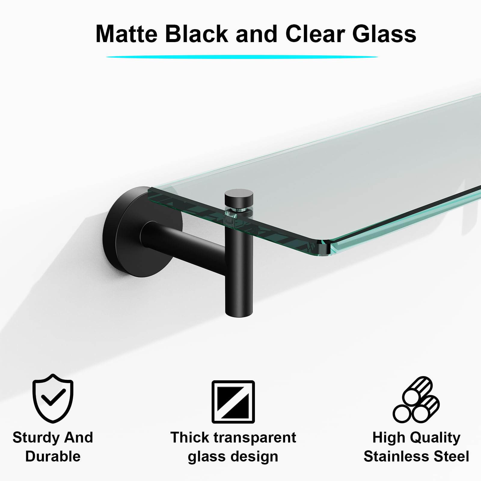 Glass Bathroom Shelves,Brushed Gold Floating Shelves for Wall Rectangular Modern Stainless Steel Glass Shelf for Bathroom Shelves wall Mounted 16 Inch