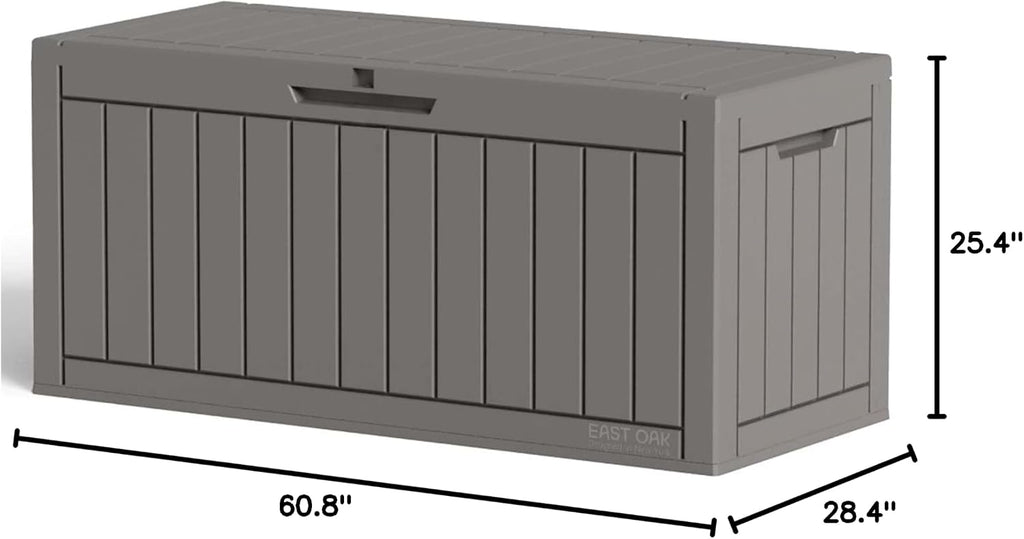 EAST OAK Outdoor Storage Box, 150 Gallon Deck Box, Large Resin Storage Bin for Patio Cushions, Gardening Tools, Lockable, Waterproof and UV Resistant, Grey