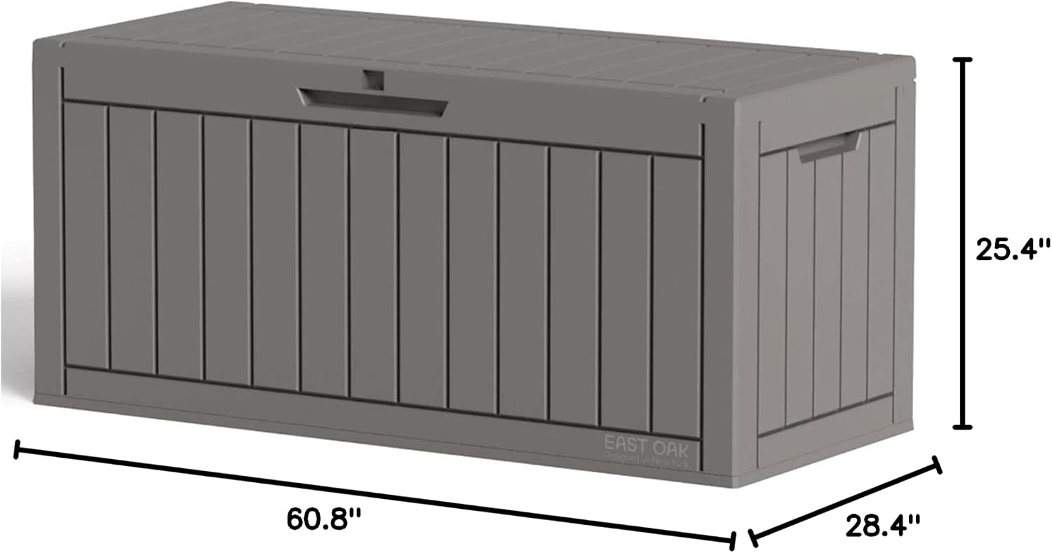 EAST OAK Outdoor Storage Box, 150 Gallon Deck Box, Large Resin Storage Bin for Patio Cushions, Gardening Tools, Lockable, Waterproof and UV Resistant, Grey