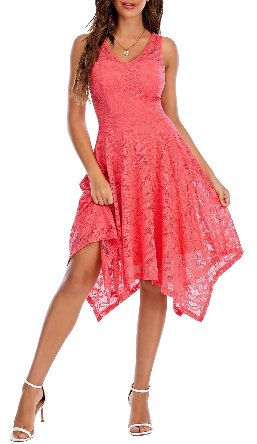 Meetjen Women's Cocktail Party Dresses 2026 Handkerchief Hem Lace Formal Wedding Guest Bridesmaid Fancy Prom Dress