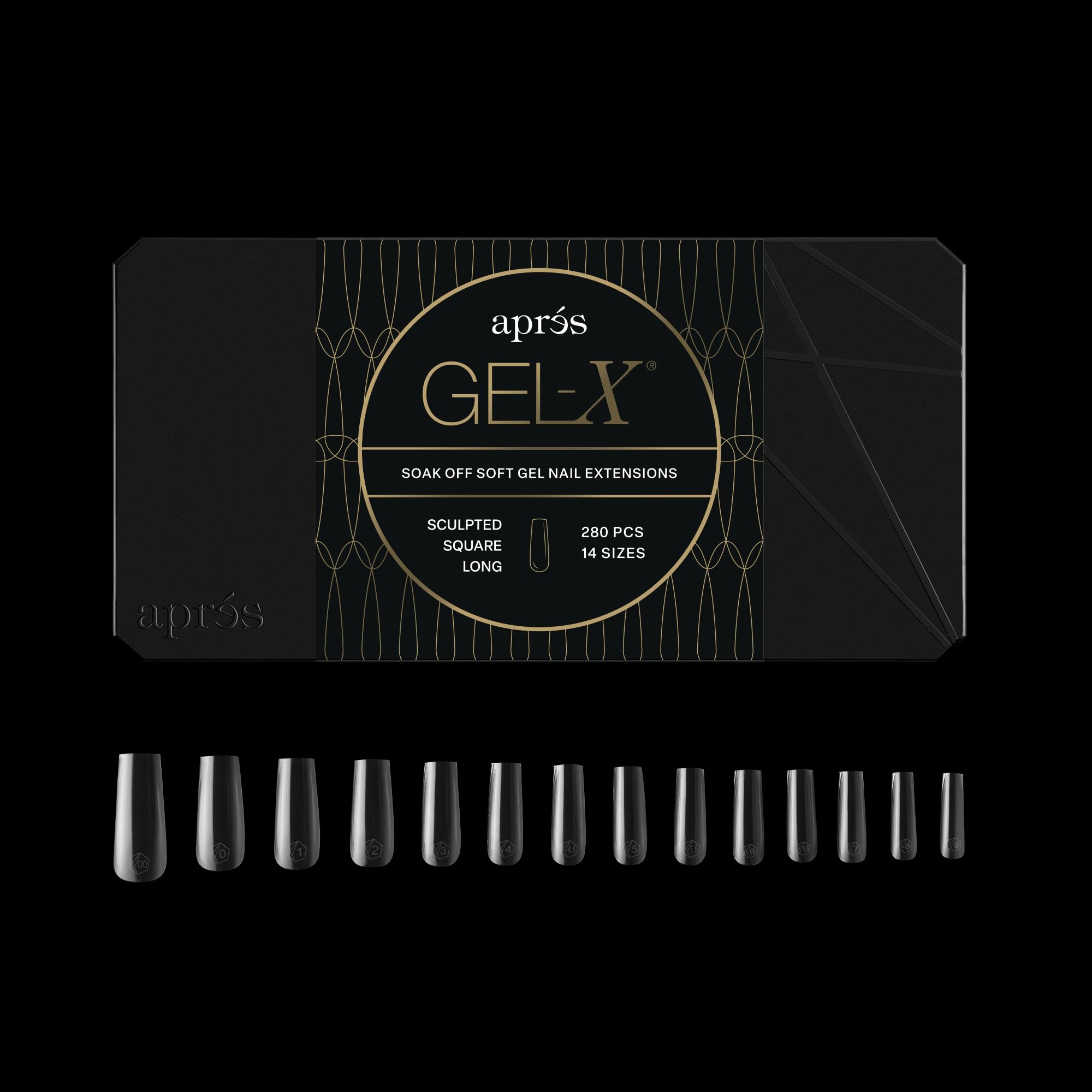 Aprés Gel-X® Square Box of Nail Tips | 280 Gel-X Tips, Soft Tips, 14 Sizes 00-9 | Half-sizes Included (Natural Square Medium, 280 Count)