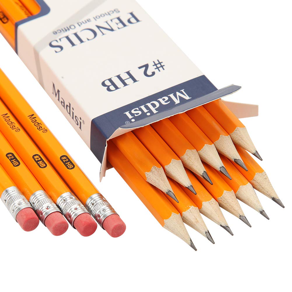 Madisi Wood-Cased #2 HB Pencils, Yellow, Pre-sharpened, 16 Packs of 12-Count, 192 pencils in box