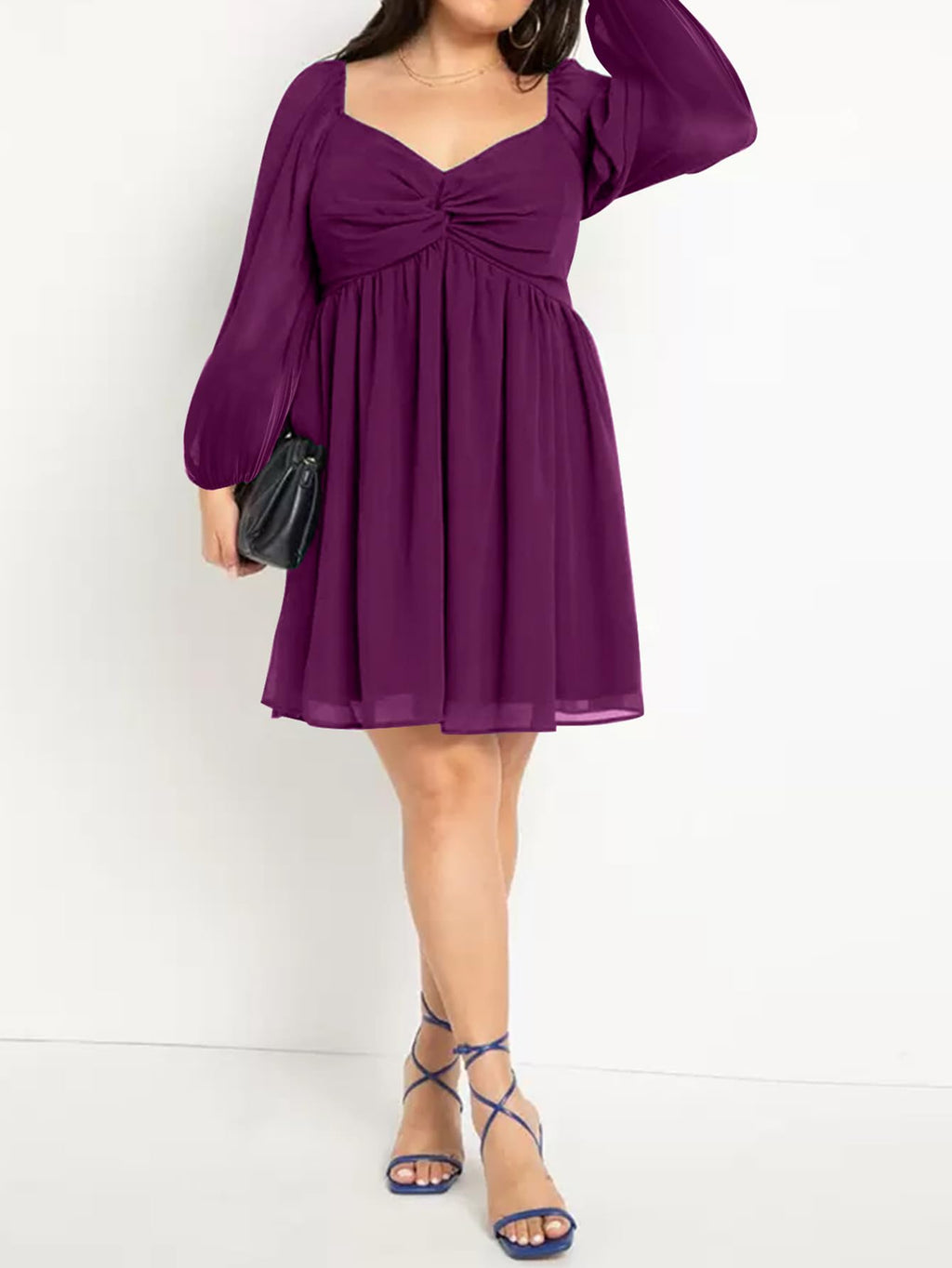 SCOMCHIC Women's Plus Size Puff Long Sleeve Dresses Sweetheart Neckline A Line Short Wedding Guest Cocktail Dress