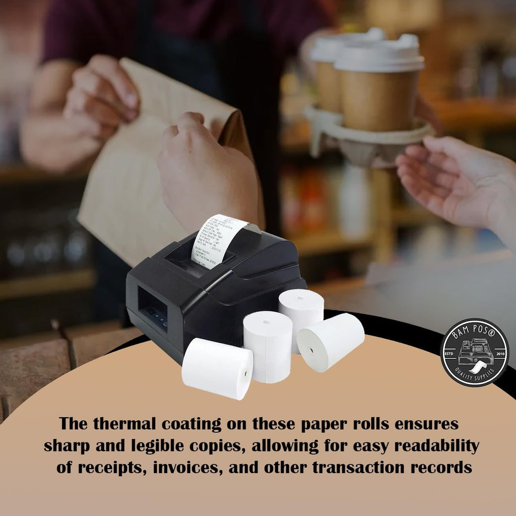 BAM POS 3 1/8" x 190' Thermal Receipt Paper Rolls For Most POS Systems and Receipt Printers, Compatible With Clover Station, Square Station, Toast Station, TM-T88, TSP Series (30 Rolls)