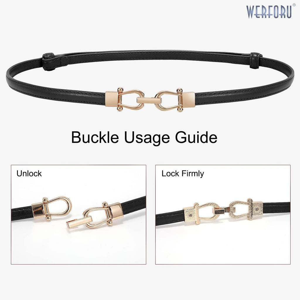 WERFORU Women Classic Leather Belt With Square Gold Silver Buckle For Jeans Pants