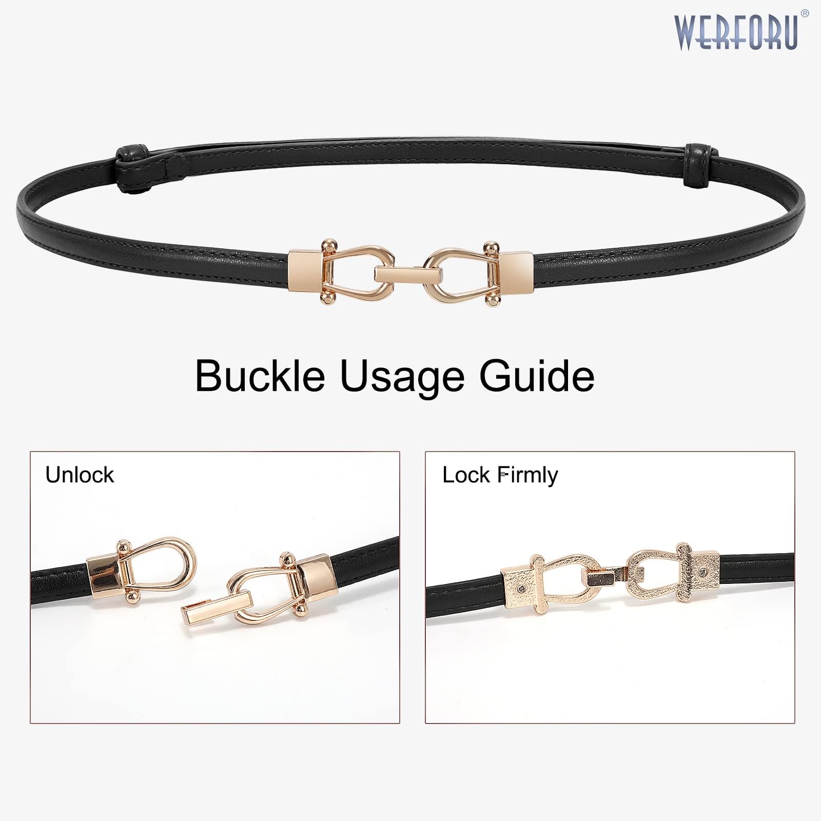 WERFORU Women Classic Leather Belt With Square Gold Silver Buckle For Jeans Pants