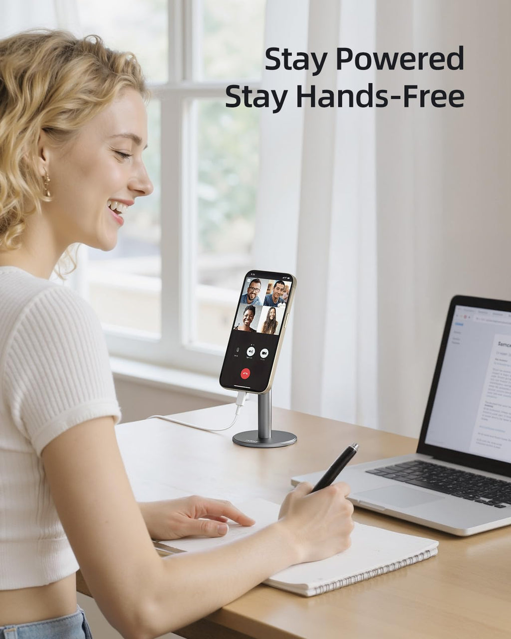 Nulaxy Magnetic Full Aluminum Cell Phone Stand for MagSafe with Metal Ring, 360 Rotating Phone Stand for Desk, Office Desk Accessories, Adjustable Phone Holder Compatible with All Phones, Gray