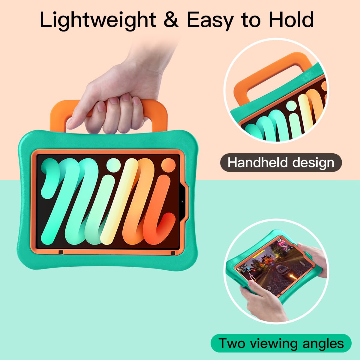 Kids Case for iPad mini 7 (A17 Pro) 2024 /iPad Mini6 2021, Light Weight Heavy Duty/Shockproof/Drop Proof with Handle/Kickstand, Child Friendly Cover for iPad mini 7th/6th Gen 8.3inch (red)