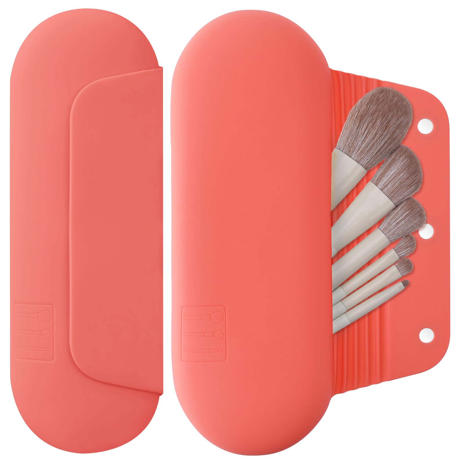 AGIKET Silicone Makeup Brush Holder Travel Cosmetic Bag：Soft Portable Cosmetic Face Brushes Holder with Upgrade Anti-Fall Out Magnetic Closure, Large Travel Makeup Brush Case - Walnut