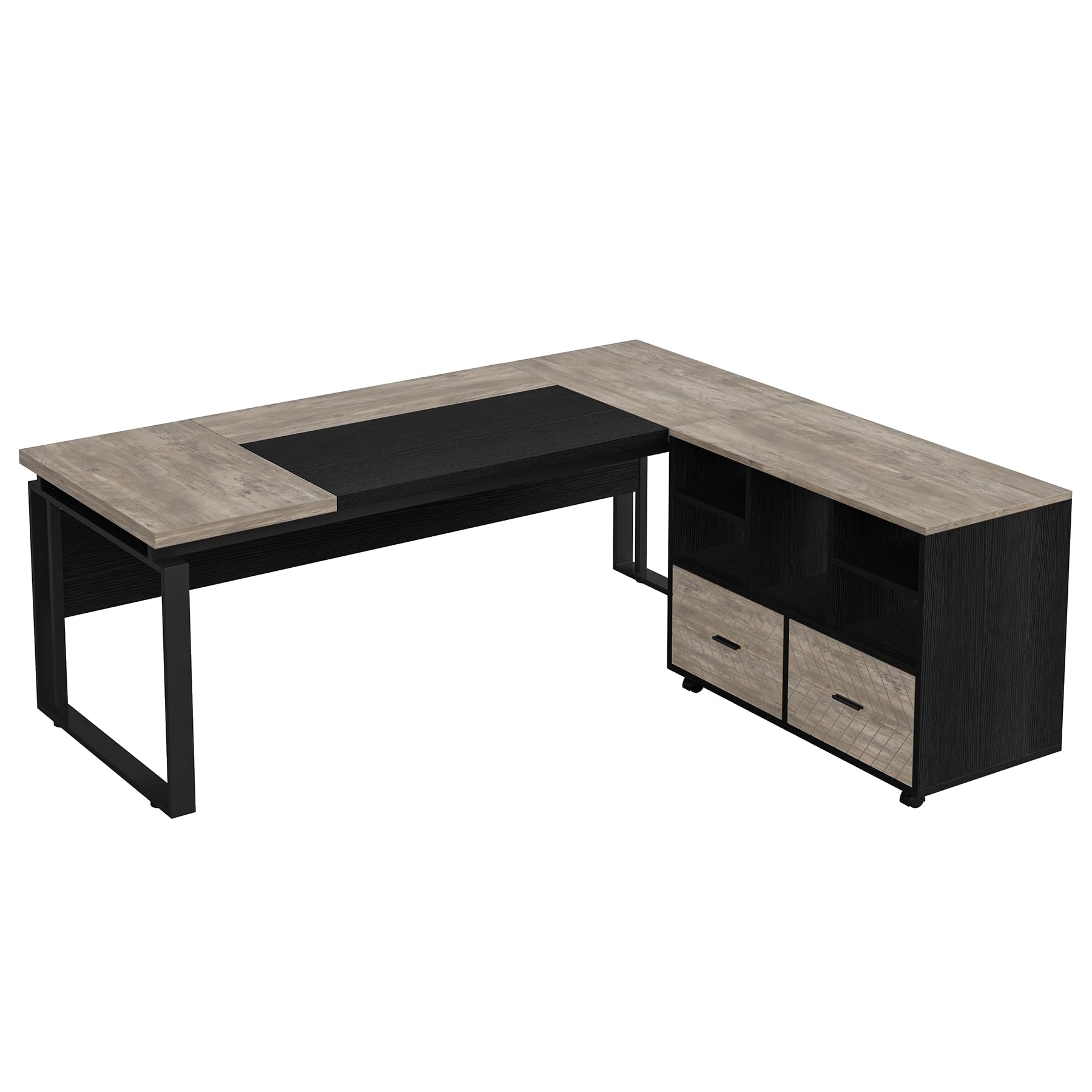 Tribesigns L-Shaped Executive Desk with Reversible File Cabinet, 63" Office Desk with Storage Drawers, L-Shaped Computer Desk with Drawer Cabinet for Hanging Letter Size Files (Gray & Black)