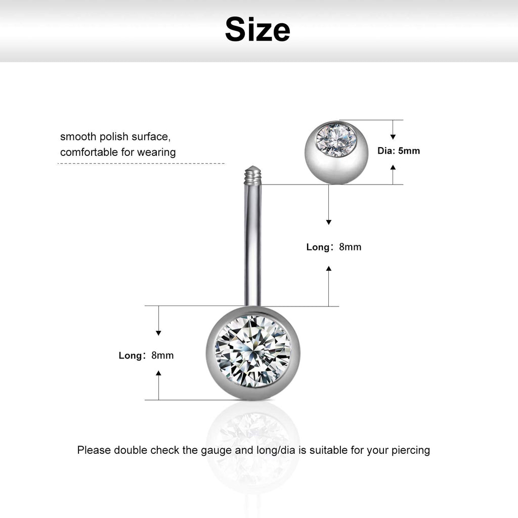 Wssxc 14G Hypoallergenic Surgical Steel Belly Button Ring Cubic Zirconia Belly Button Barbs Body Piercing Set 7Pcs