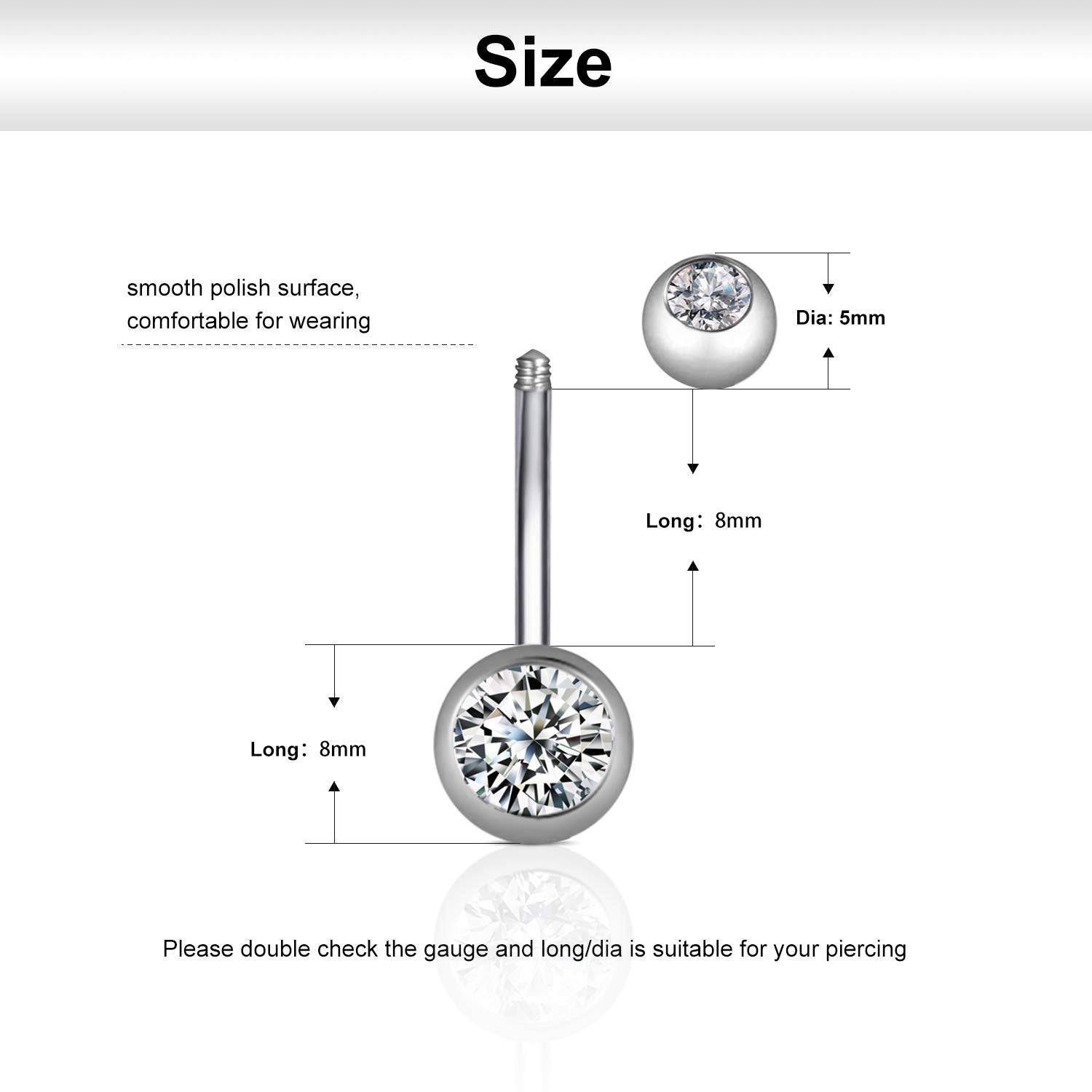 Wssxc 14G Hypoallergenic Surgical Steel Belly Button Ring Cubic Zirconia Belly Button Barbs Body Piercing Set 7Pcs
