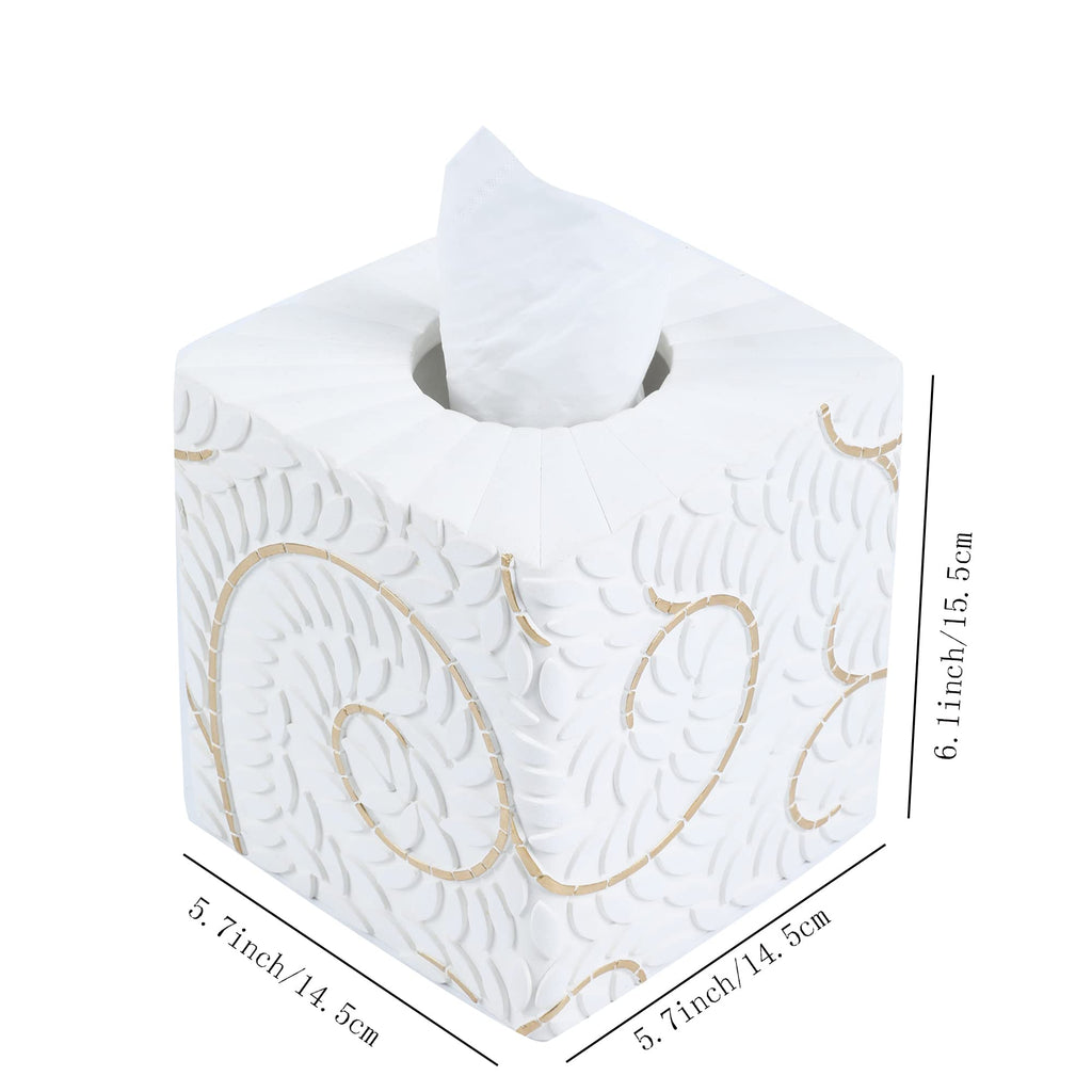 Hymmah Square Tissue Box Cover Holder with Tray,Unique Cube Design Tissue Dispenser Cover Decor for Vanity Counter Tops Also Great for Bedroom and Living Room