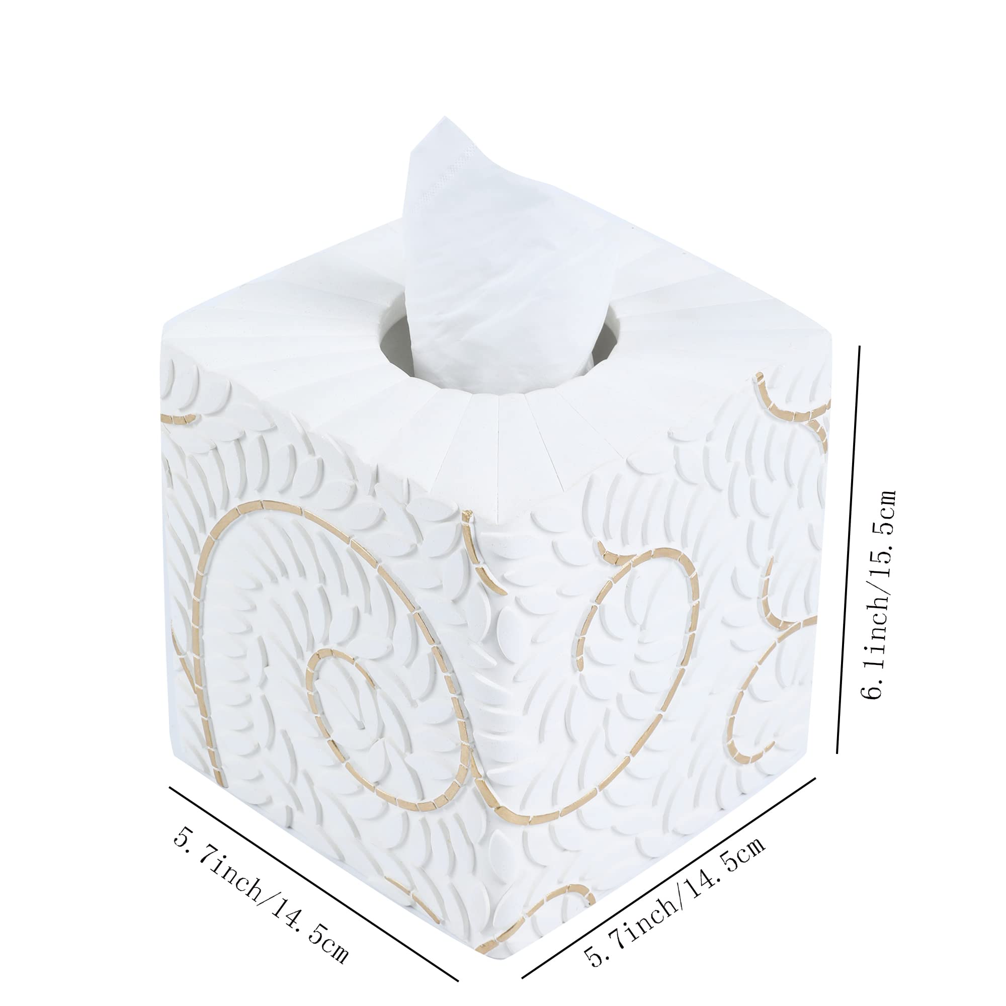 Hymmah Square Tissue Box Cover Holder with Tray,Unique Cube Design Tissue Dispenser Cover Decor for Vanity Counter Tops Also Great for Bedroom and Living Room