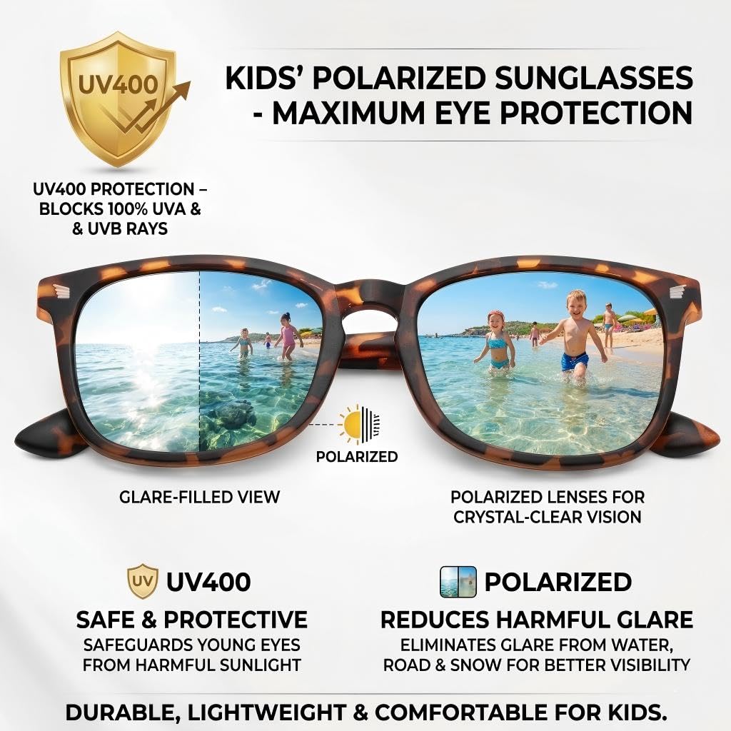 COASION Polarized Kids Sunglasses UV 400 Protection for Girls Boys Classic Retro Style Toddler Shades Age 3-12