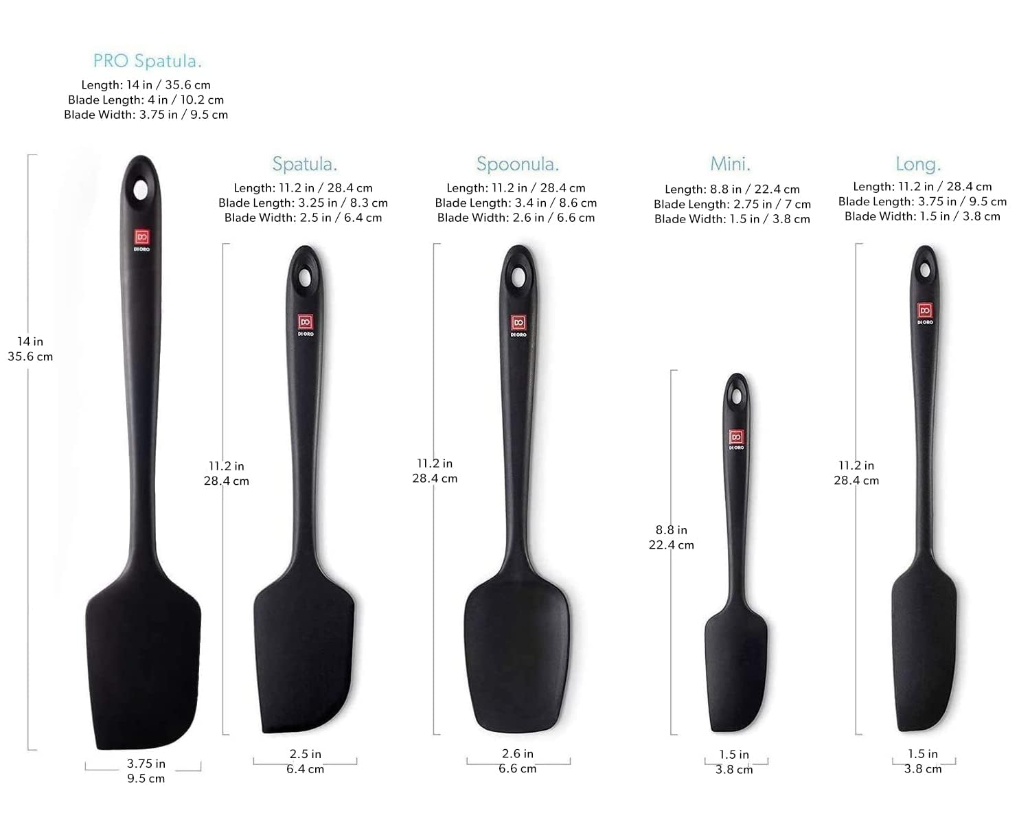 DI ORO Silicone Spatula Set - Rubber Kitchen Spatulas for Baking, Cooking, & Mixing - 600°F Heat-Resistant & BPA Free Silicone Scraper Spatulas for Nonstick Cookware - Dishwasher Safe (5pc, Black)