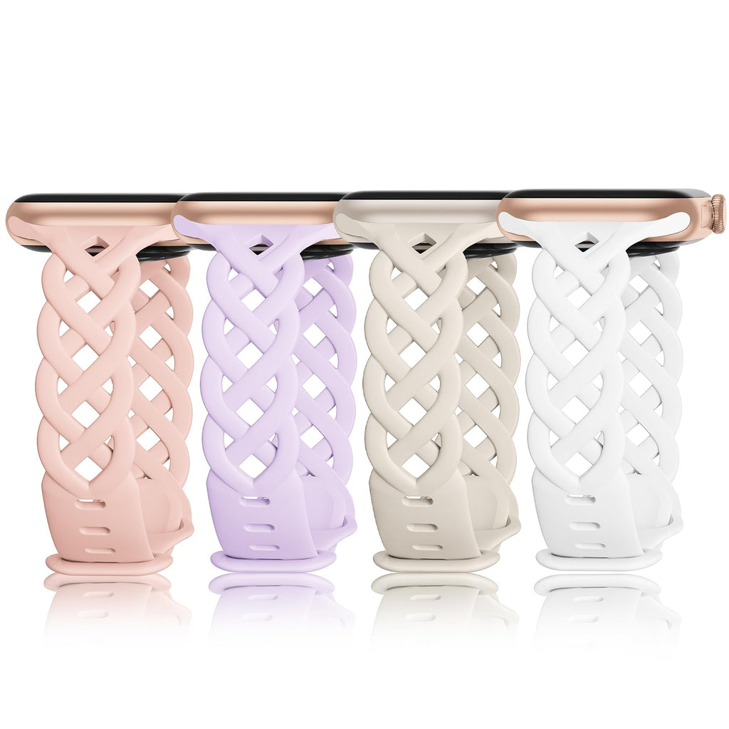 Slim Silicone Bands Compatible with Apple Watch Band 40mm 38mm 41mm 44mm 45mm 46mm 49mm 42mm Women Floral Breathable Braided Lace Thin Sport Strap Replacement Wristbands iWatch SE Series 11 10 9 8 7 6 5 4 3 ultra 2