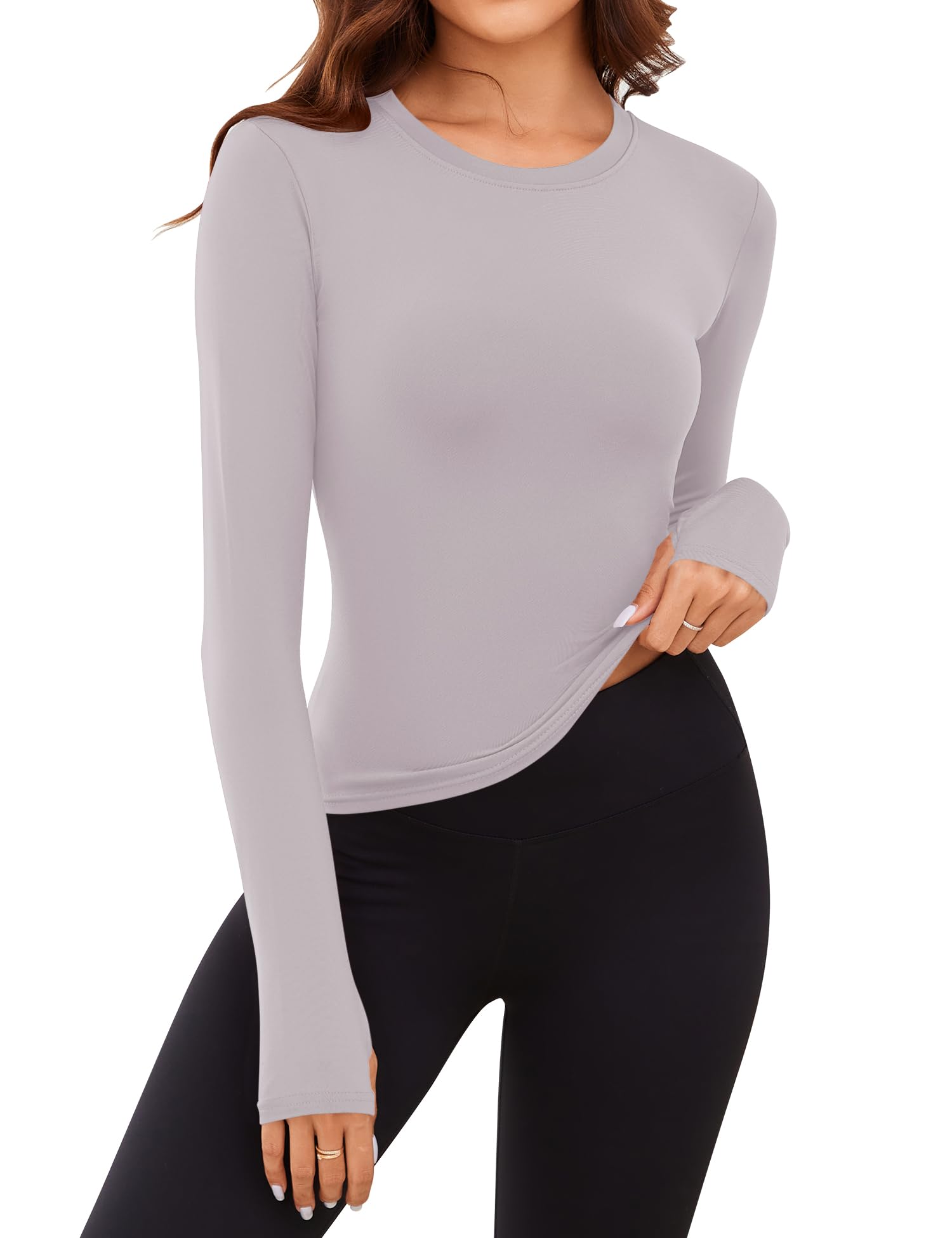 Rapbin Thermal Shirts for Women Long Sleeve Tops Ladies Fleece Undershirt for Winter Cold Weather with Thumb Holes XS-L