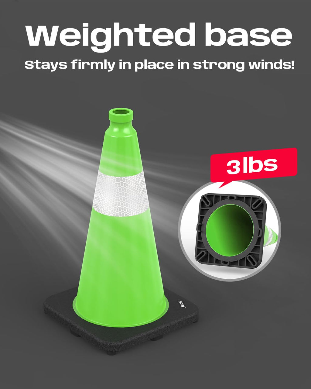 (4 Pack) BATTIFE Traffic Cones 18 Inch with Black Weighted Base, PVC Green Cone for Traffic Control,Construction Events, Driveway Road Parking Lot