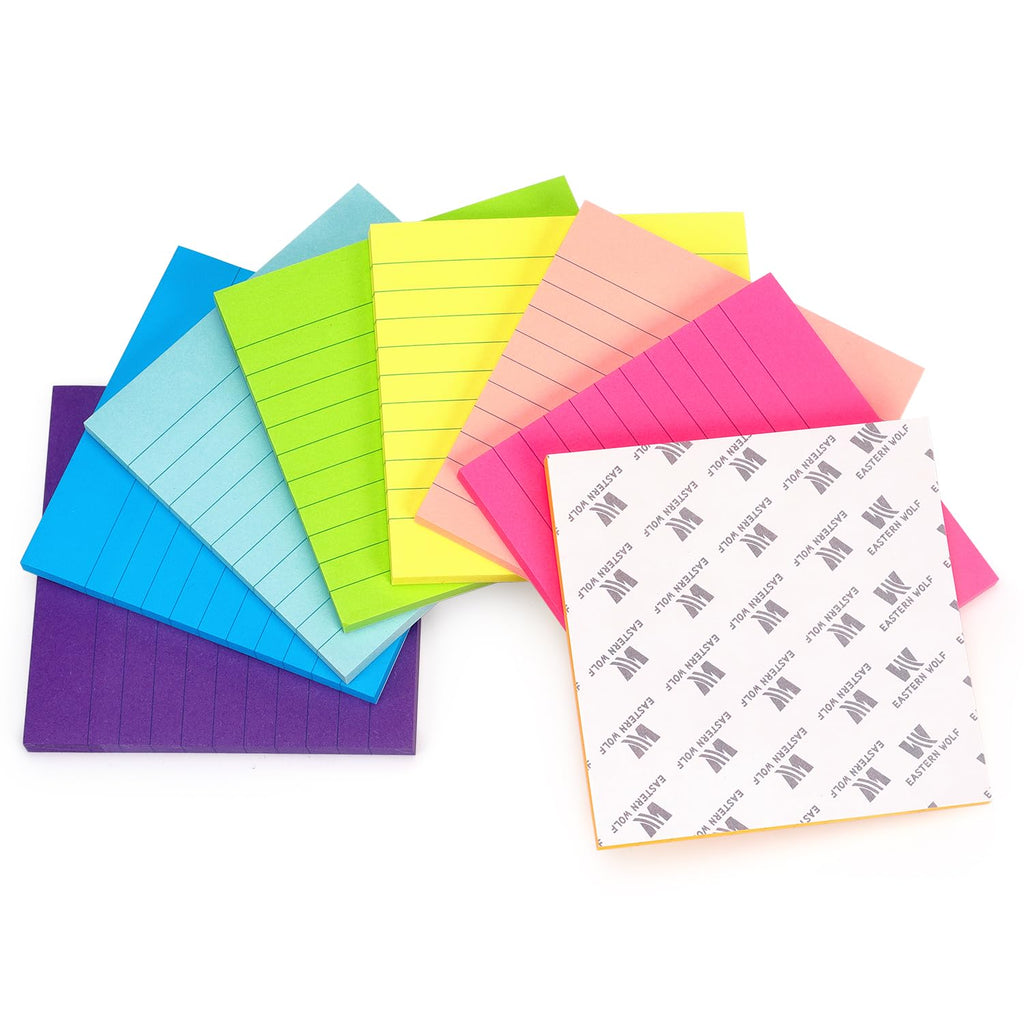 6 Pads Lined Sticky Notes 3x3 Sticky Notes with Lines Self-Stick Note Pads 6 Bright Multi Colors,100 Sheet/Pad