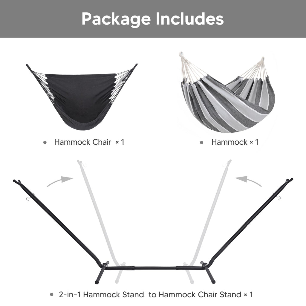 SUNCREAT 2-in-1 Convertible Free Standing Hammock with Stand Included, Camping Backyard Hammock with Stand, Patented, Blue & White Stripe