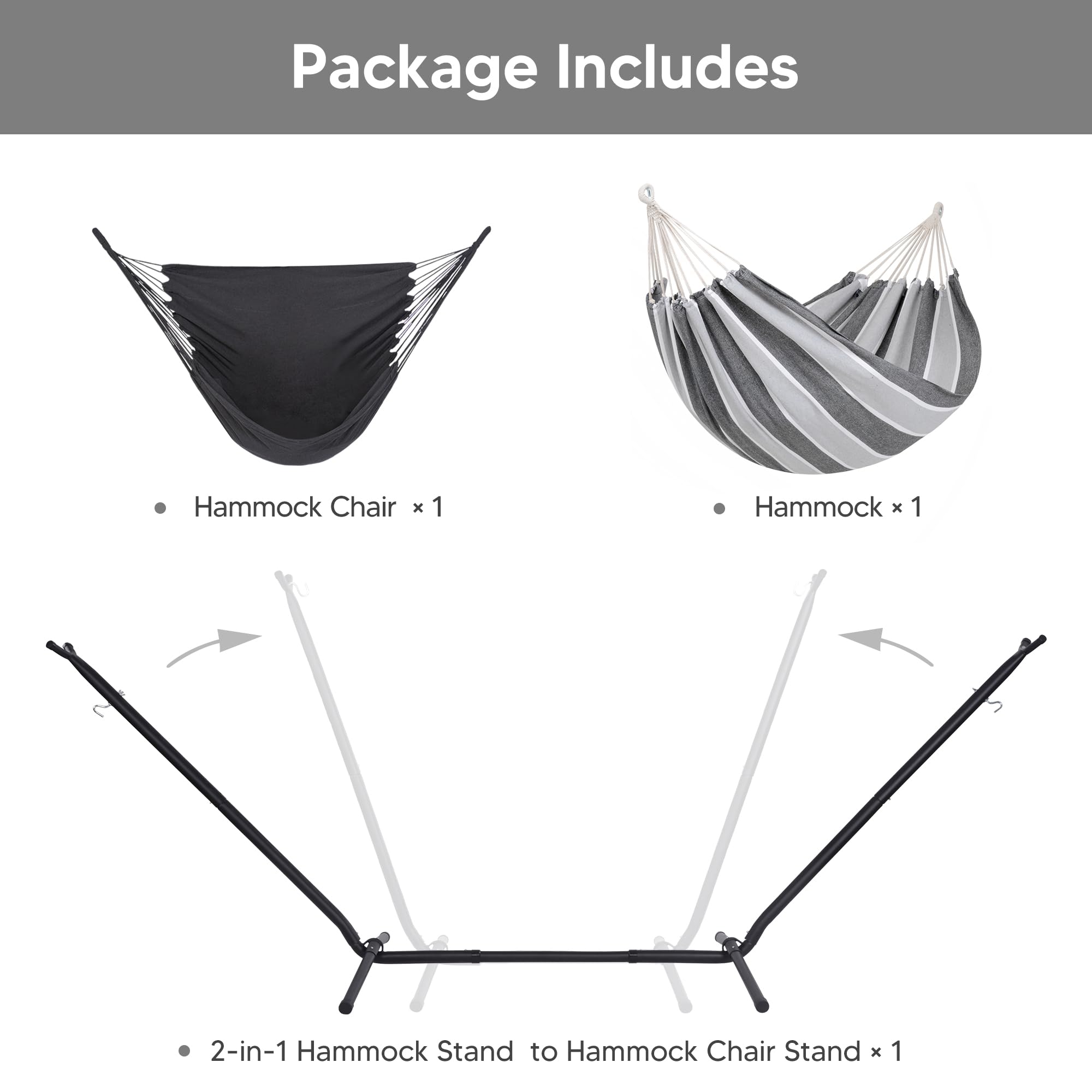SUNCREAT 2-in-1 Convertible Free Standing Hammock with Stand Included, Camping Backyard Hammock with Stand, Patented, Blue & White Stripe