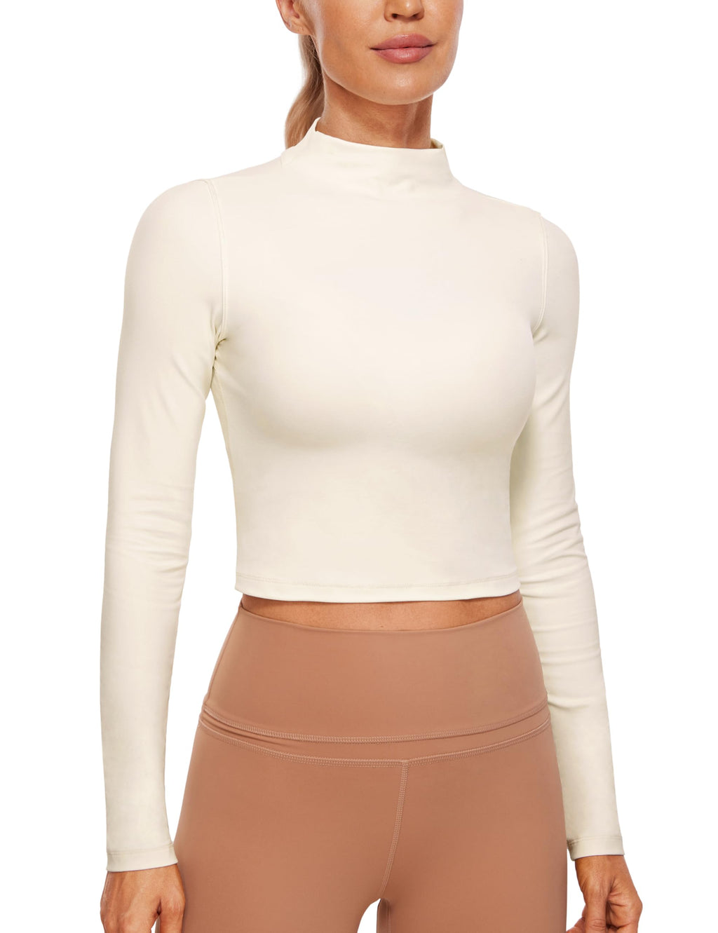 CRZ YOGA Butterluxe Mock Neck Long Sleeve Shirts for Women - Workout Casual Tops Turtleneck Crop Slim Fall Base Layer