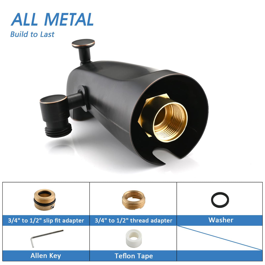 PROOX All Metal Tub Spout with Diverter, 6 Settings Hand held Shower with ON/Off Pause Switch, Bathtub Faucet with Sprayer Brushed Nickel