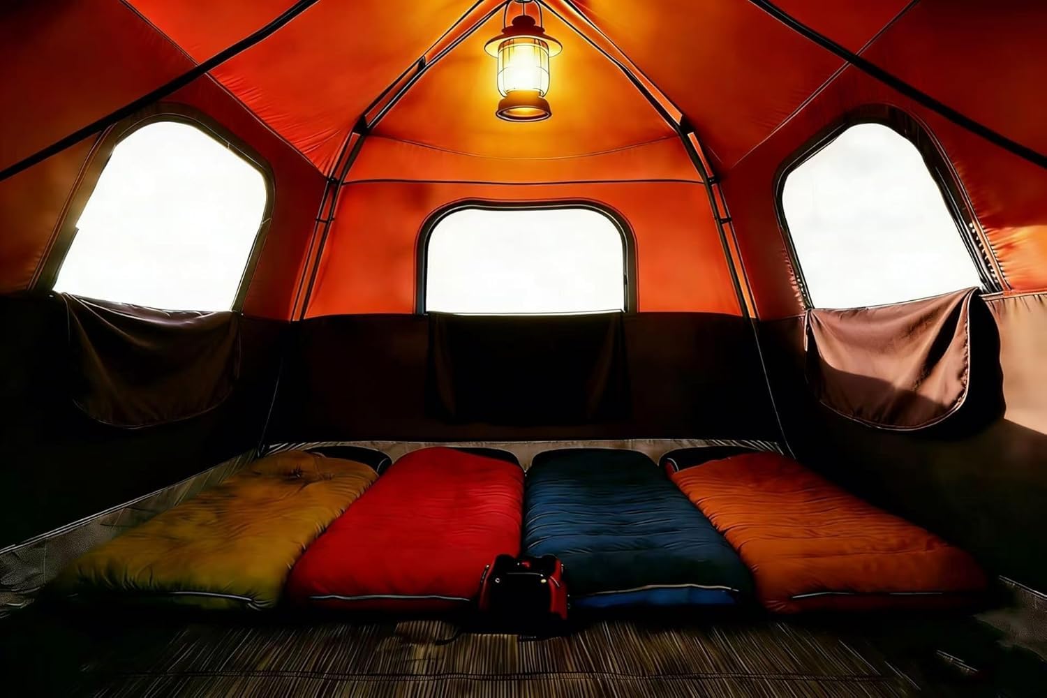 3/4 Person Camping Tent with 1 Door, 4 Windows, and Upgraded Ventilation– Instant Setup, Waterproof, 8'x 8'x 67''Oxford Fabric Floor Pop Up in 60 Seconds Includes Rainfly and Backpack