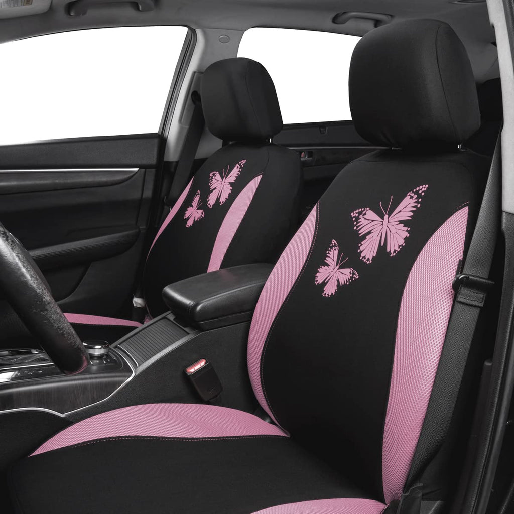 Flying Banner Butterfly car seat Covers ful Set Fashion Universal Lady Woman Female Rear Bench Split Colorized (2 Fronts, Mint Blue)