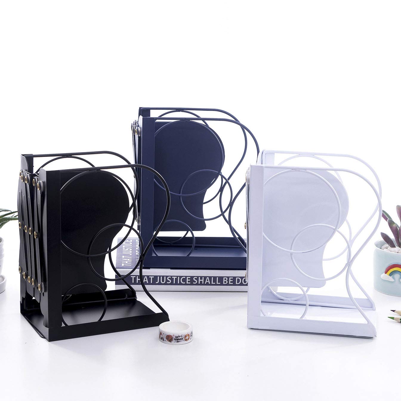 Adjustable Bookends - Nonskid Heavy Duty Book Ends for Desk - Book Stand & Organizer