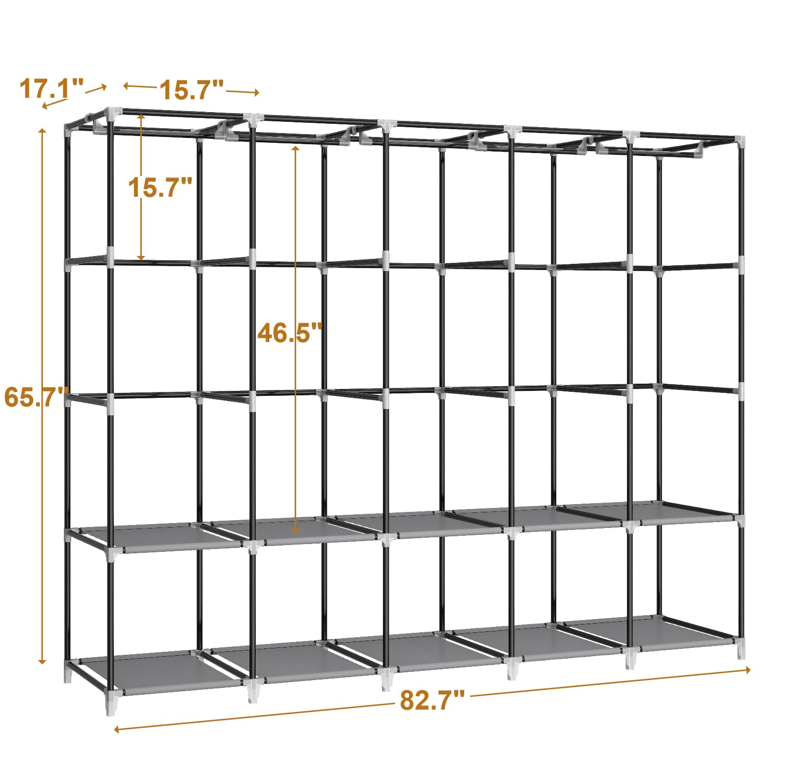 MOGELAFOO Portable Closet Wardrobe for Small Room, 35-Inch Clothing Organizer Storage Rack with 2 Clothes Hanging Rods and 4 Shelves, Non-Woven Fabric Cover, Black