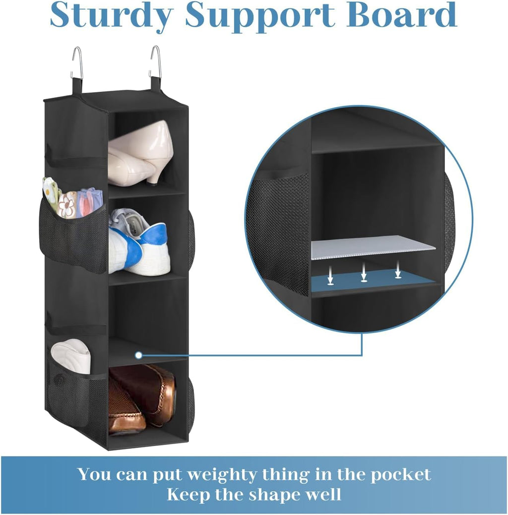 SLEEPING LAMB Short Hanging Shoe Organizer for Closet Storage with Mesh Side Pockets Holds 8 Pairs, Hanging Shoe Rack Hanger RV, Camper, Black