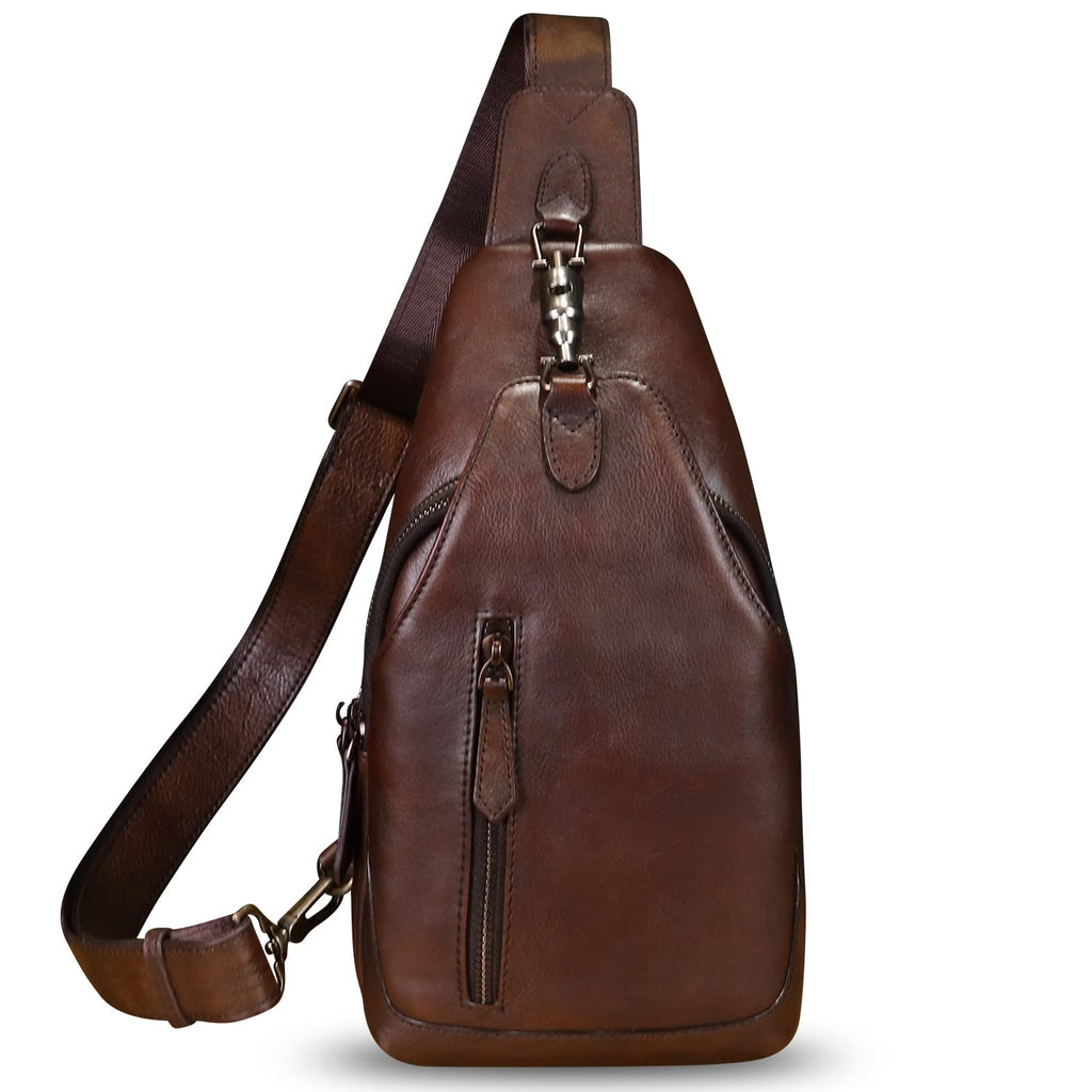 Genuine Leather Sling Bag for Men and Women Real Leather Shoulder Crossbody Bag Chest Bag Sling Backpack Purse