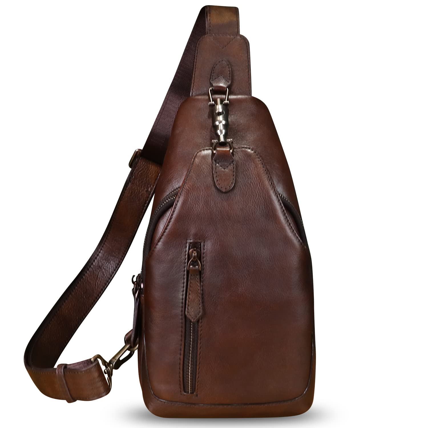 Genuine Leather Sling Bag for Men and Women Real Leather Shoulder Crossbody Bag Chest Bag Sling Backpack Purse