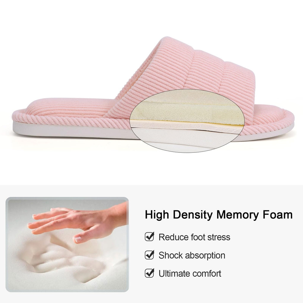 shevalues Terry Cloth Open Toe Slippers for Women Memory Foam Slip On House Slippers