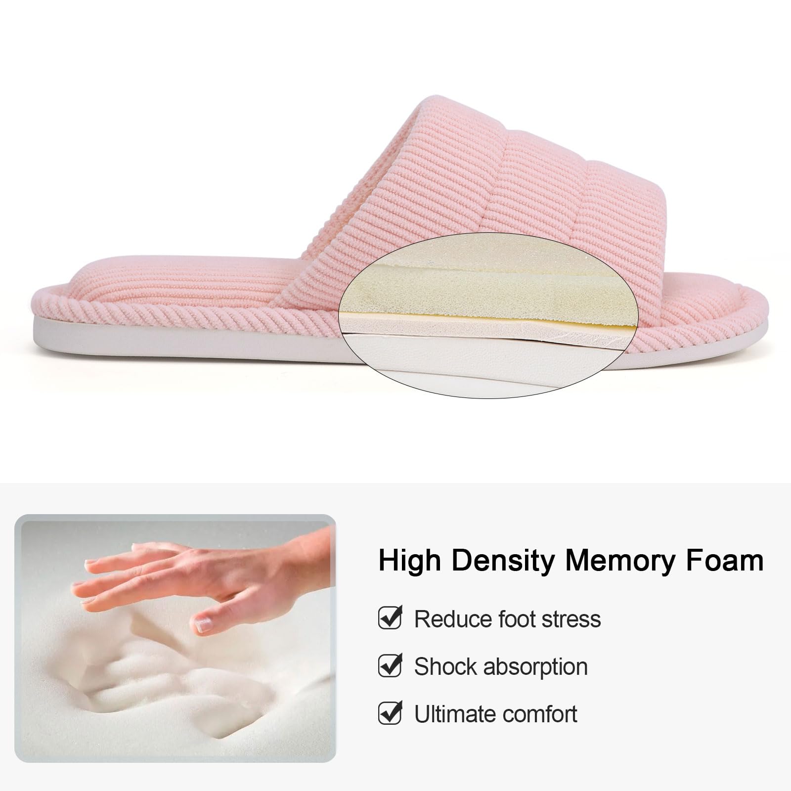 shevalues Terry Cloth Open Toe Slippers for Women Memory Foam Slip On House Slippers