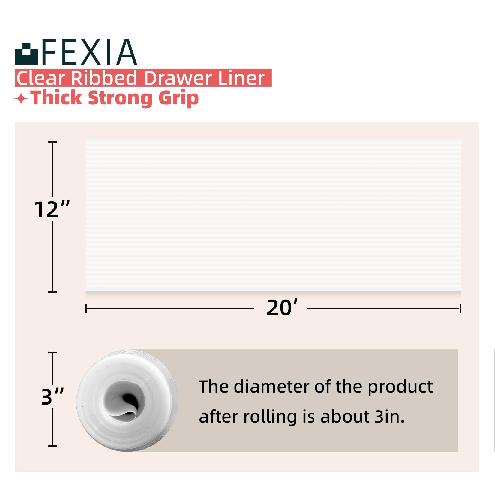 FEXIA Shelf Liner for Kitchen Cabinets Drawer Non Adhesive Non-Slip Liner 12 Inches x 20 FT Waterproof & Oil-Proof Durable Material Fridge Liner for Shelves