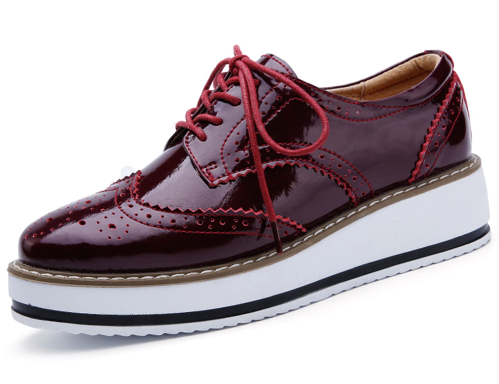 DADAWEN Women's Platform Lace-Up Wingtips Square Toe Oxfords Shoe