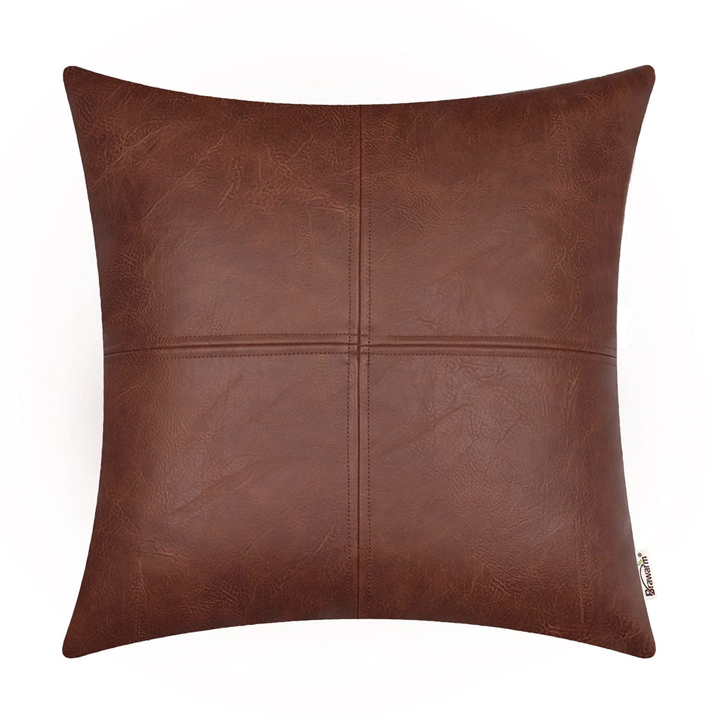 BRAWARM Faux Leather Throw Pillow Covers 16 X 16 Inches, Black Leather Pillow Cover, Hand Stitched Leather Decorative Pillow Cover for Couch Sofa Bed Living Room Home Garden