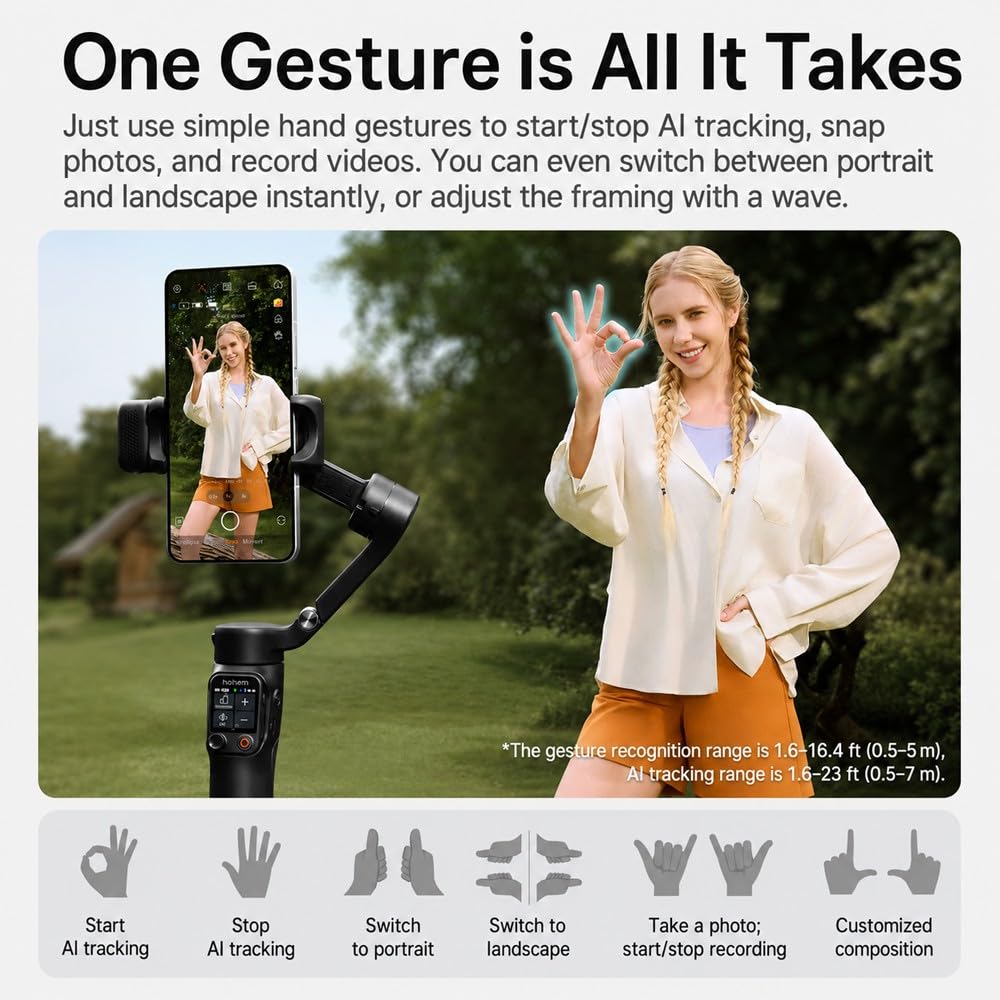 Hohem iSteady M7 Gimbal Stabilizer for iPhone,3-Axis Gimbal for Smartphone w/AI Tracking,Detachable Remote,Extendable Pole,Magnetic Light,Phone Stabilizer for Video Recording - Hohem M6 Kit Upgrade
