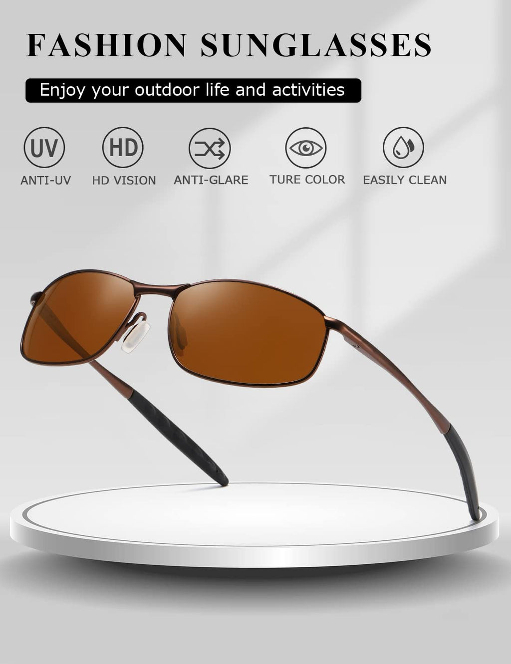 AEVOGUE Polarized Sunglasses For Men Rectangle Metal Frame Retro Sun Glasses AE0395