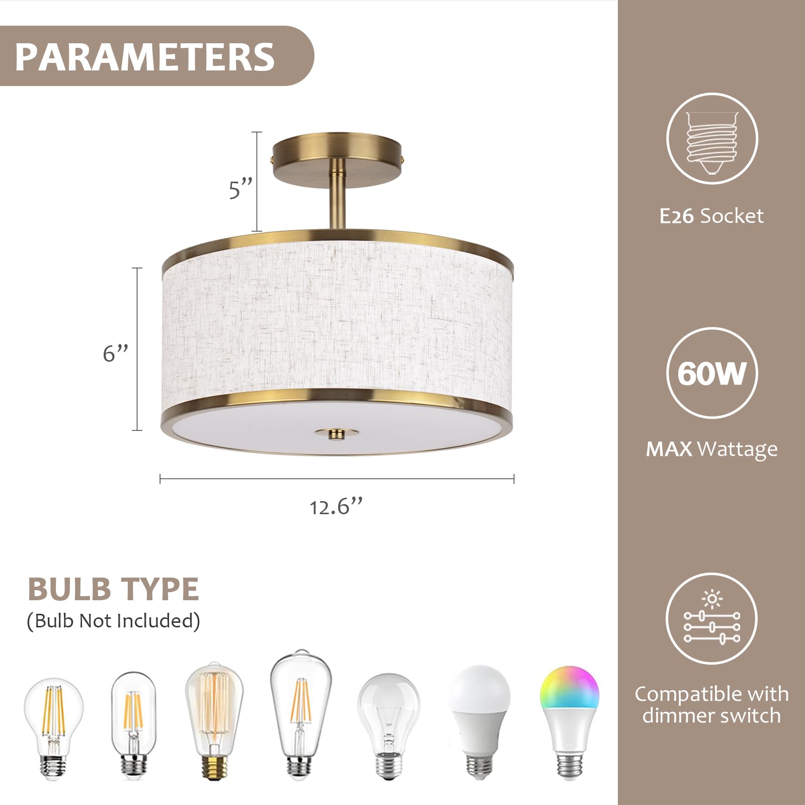 CALOKES Semi Flush Mount Ceiling Light, 11.8" Modern 3-Light Fixture with Petal-Shaped Cream White Fabric Shade and Golden Support Arm, Ideal for Bedroom, Kitchen, Living Room, Hallway, and Entryway